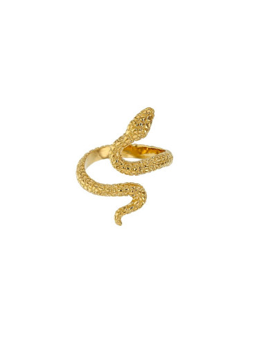 BAGUE SERPENT ASPECT STRIÉ, ACIER PLAQUÉ OR